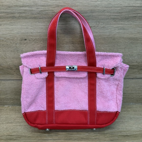 Sunwin Handbags - NEW Boatkin Sunwin Madaket Small Classic Tote Bag Terry Cloth Canvas Red Pink